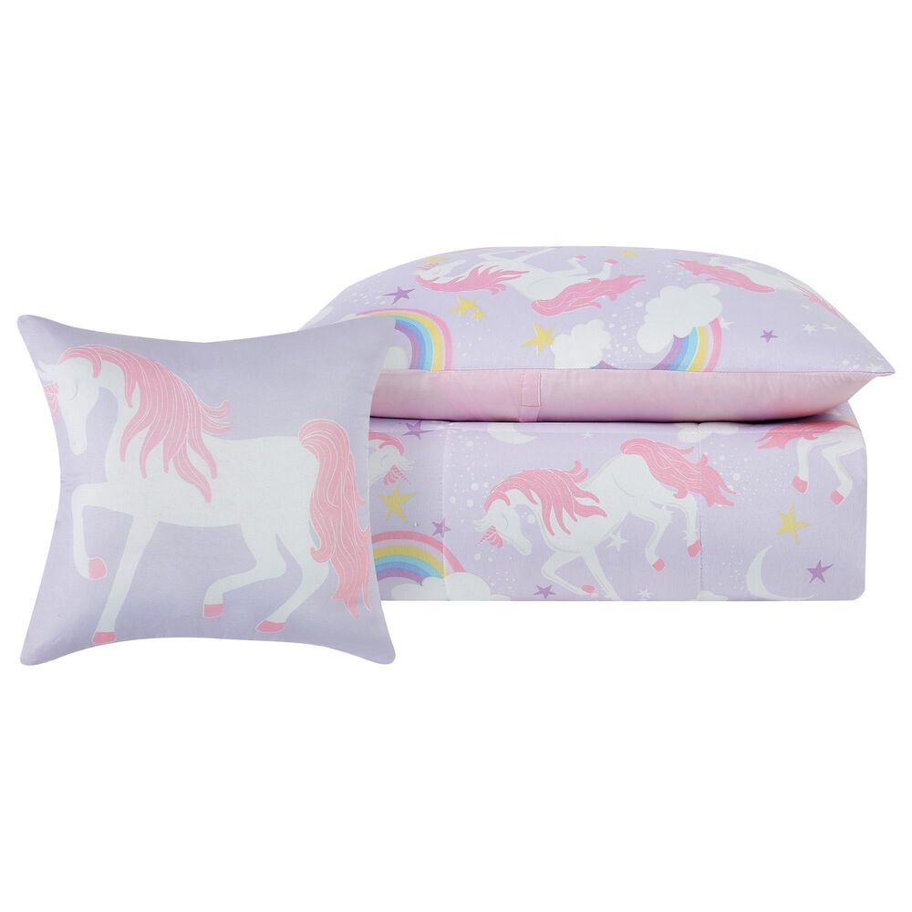 Pem America My World Rainbow Unicorn 4-Piece Full Comforter Set in Purple and Pink, , large