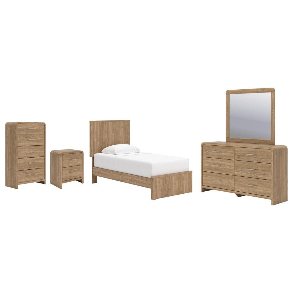 Ashley Gramburg 5 Piece Twin Platform Panel Bedroom Set in Warm Brown, , large