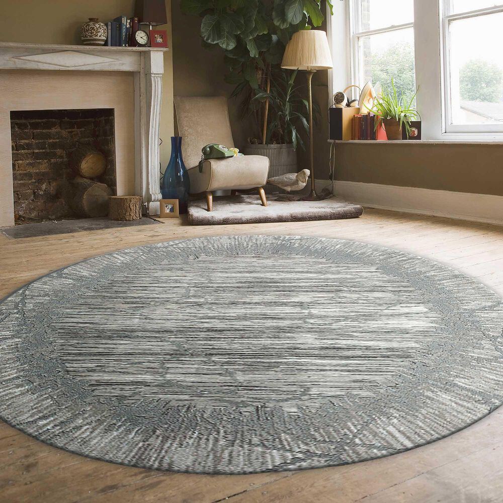 Radici USA Davide Abstract 5&#39;3&quot; Round Grey Area Rug, , large