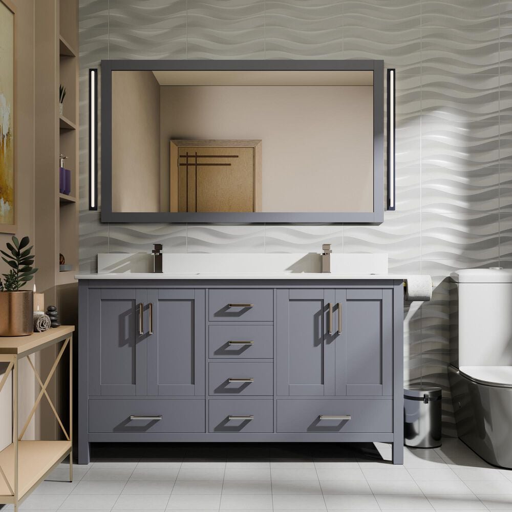 Lexora Home Jacques 60" Double Bathroom Vanity in Dark Grey with 2 cm White Quartz Top and Rectangular Sinks, , large