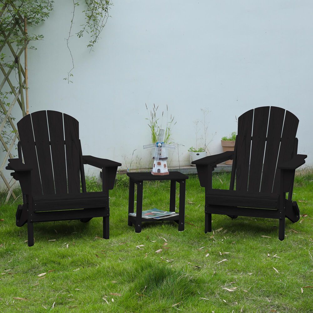 Hearth and Haven 3-Piece Outdoor Folding Adirondack Chair Set with Side Table in Black, , large