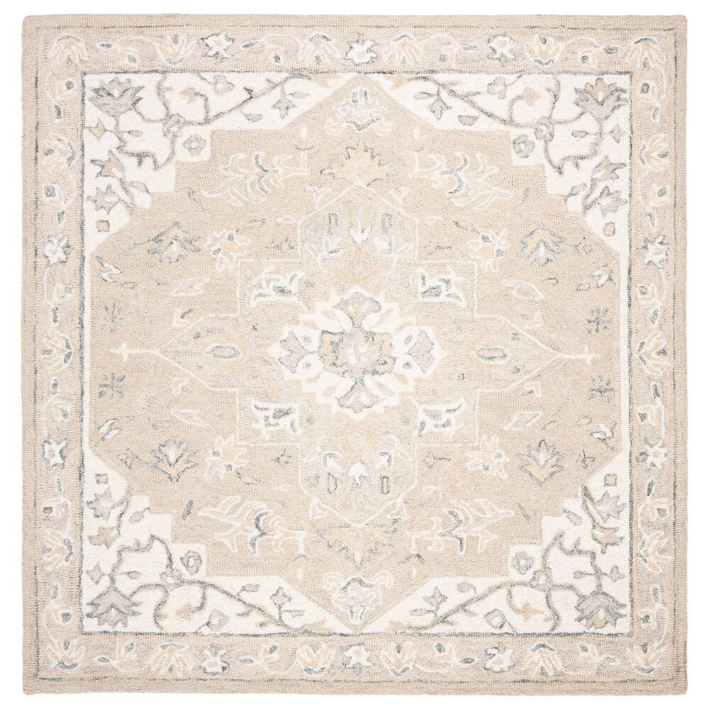Safavieh Micro-Loop MLP505F 7" Square Light Grey and Ivory Area Rug, , large