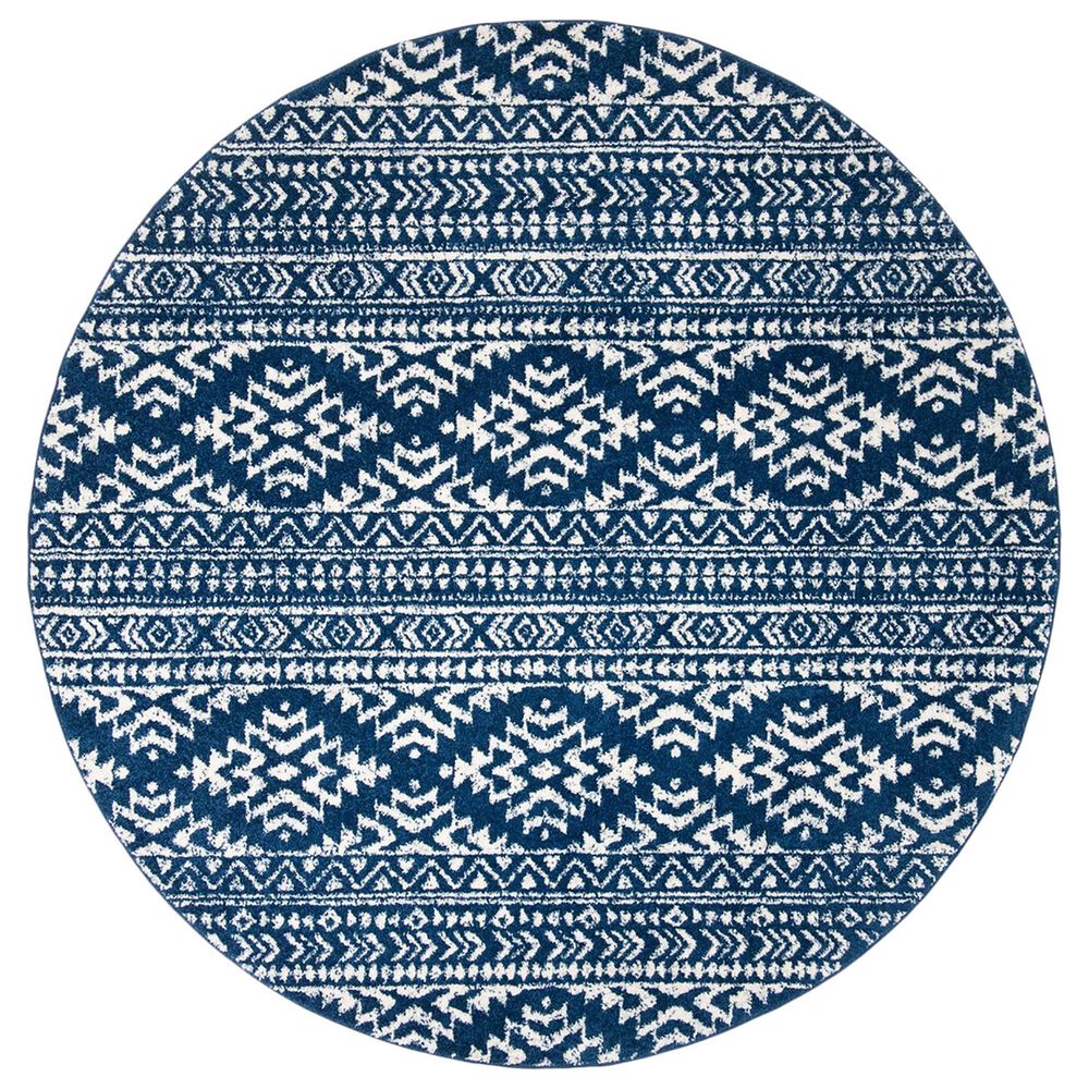 Safavieh Tulum Bohemian 6"7" Round Navy and Ivory Area Rug, , large
