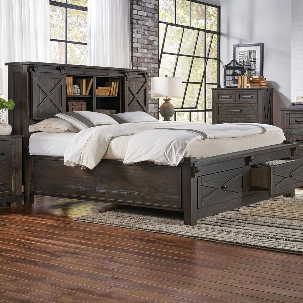 A-America Sun Valley 4 Piece Queen Storage Bedroom Set in Charcoal, , large