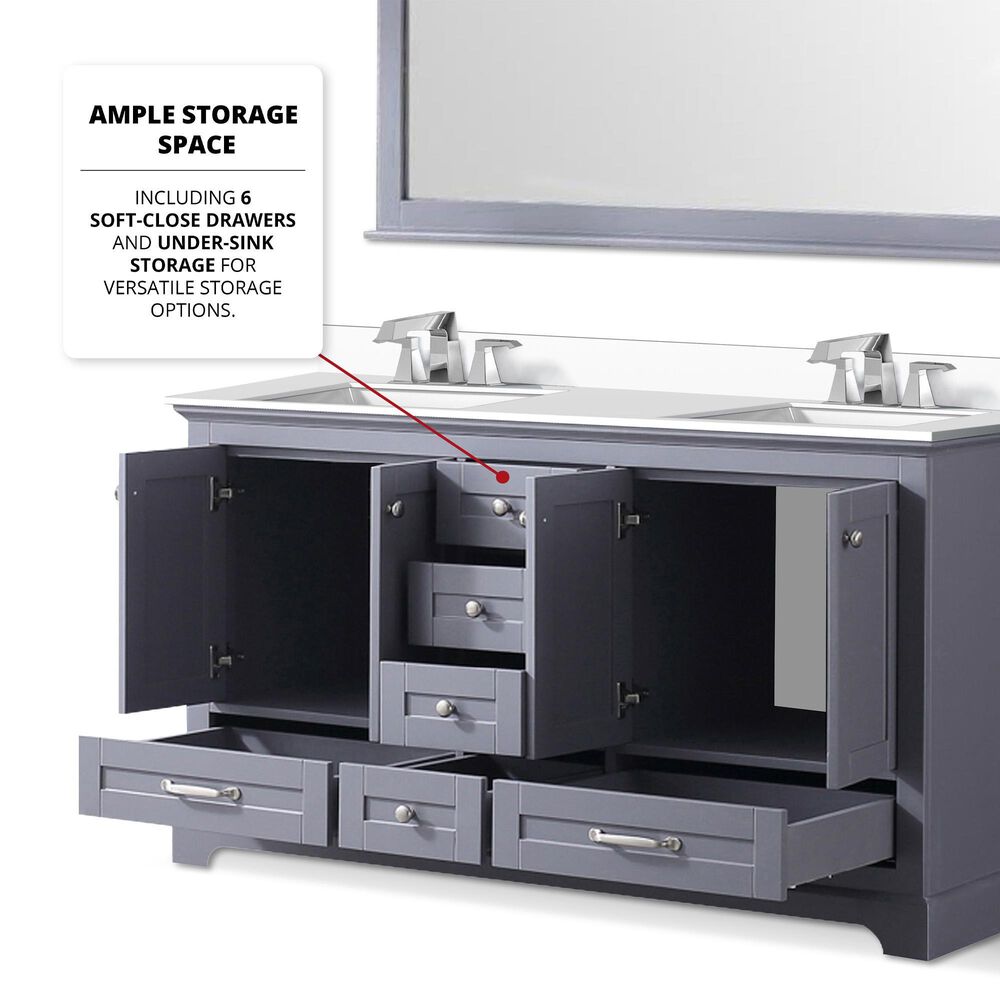 Lexora Home Dukes 60&quot; Double Bathroom Vanity in Dark Grey with White Cultured Marble Top and Rectangular Sinks, , large