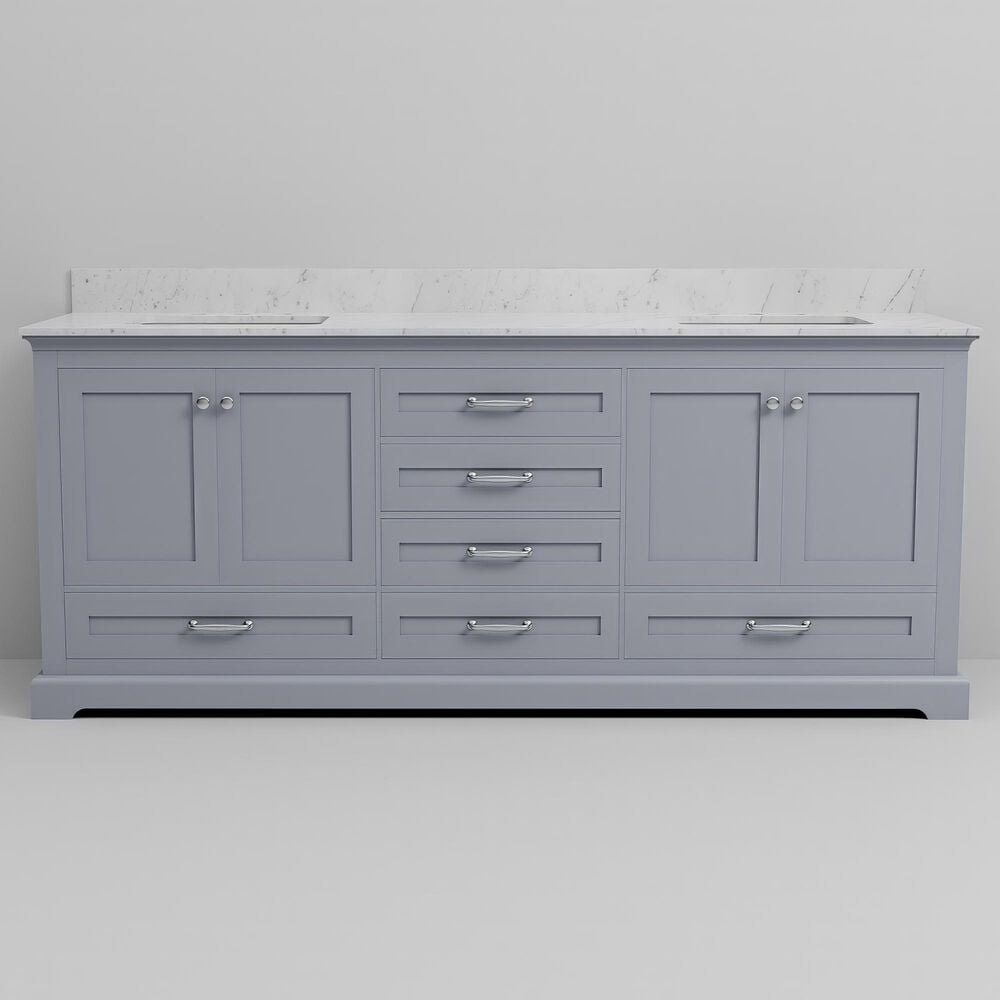 Lexora Home Dukes 80&quot; Double Bathroom Vanity in Dark grey with 2 cm White Carrara Marble Top and Rectangular Sinks, , large