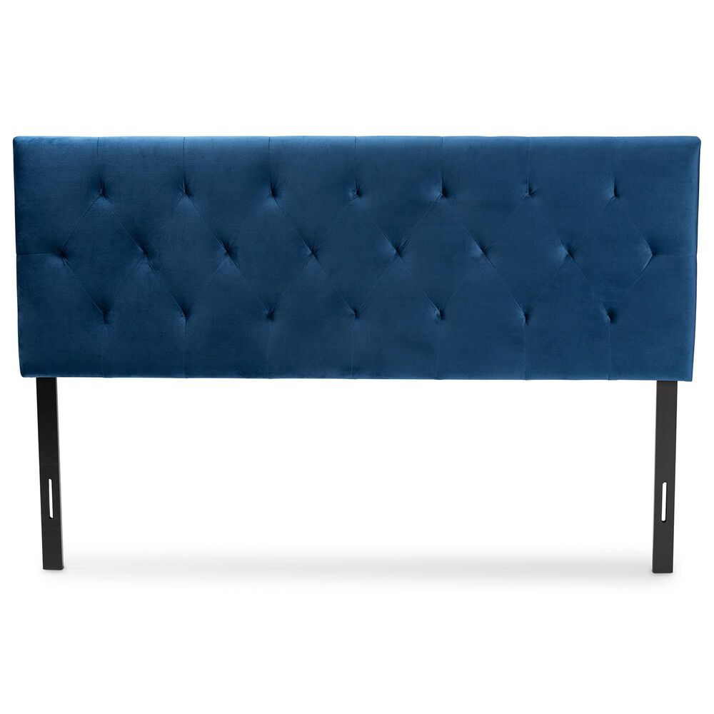 Baxton Studio Felix King Upholstered Panel Headboard in Navy Blue, , large
