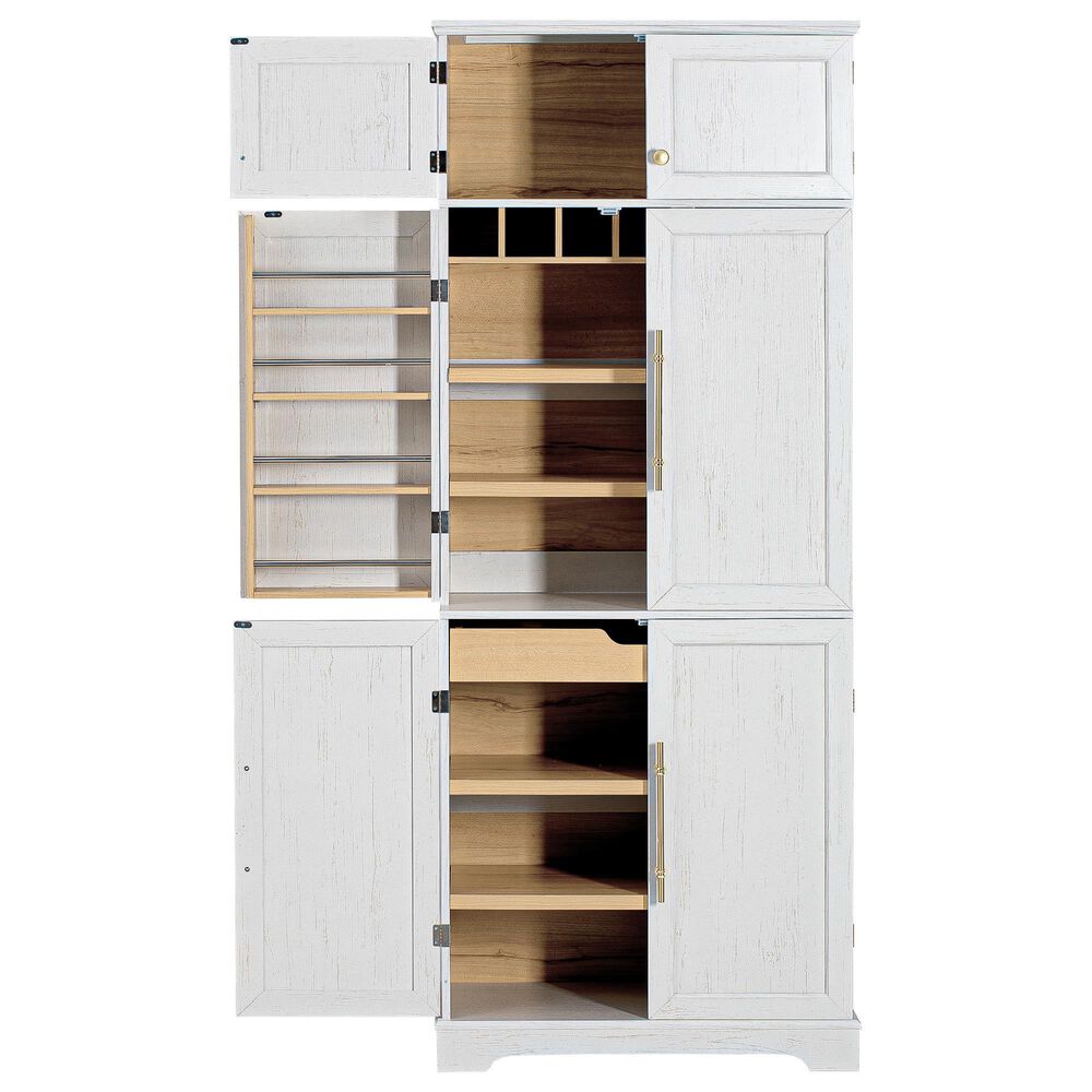 HOMLUX HOMLUX 78.2" Tall Farmhouse Kitchen Pantry Cabinet with 8 Door Shelves, Storage Cabinet with 4 Adjustable Shelves, Hidden Drawer, Wine Rack, Versatile Cupboard for Kitchen, Dining &amp; Bathroom, Retro White, , large