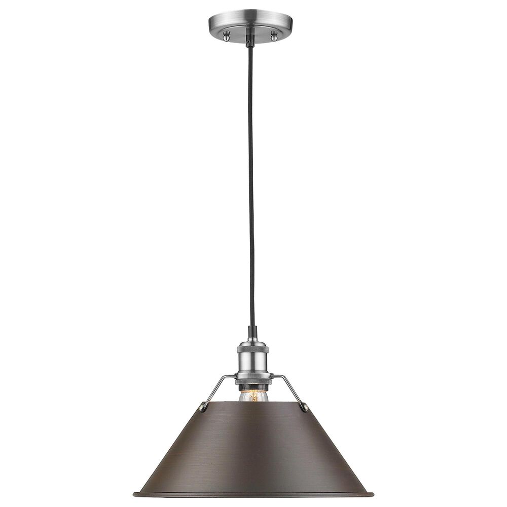 Golden Lighting Orwell 1-Light Wide Large Pendant with Rubbed Bronze Shade in Pewter, , large