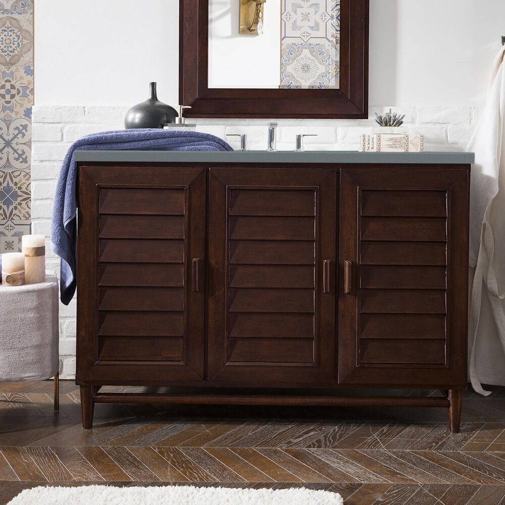 James Martin Portland 48" Single Bathroom Vanity in Burnished Mahogany with 3 cm Cala Blue