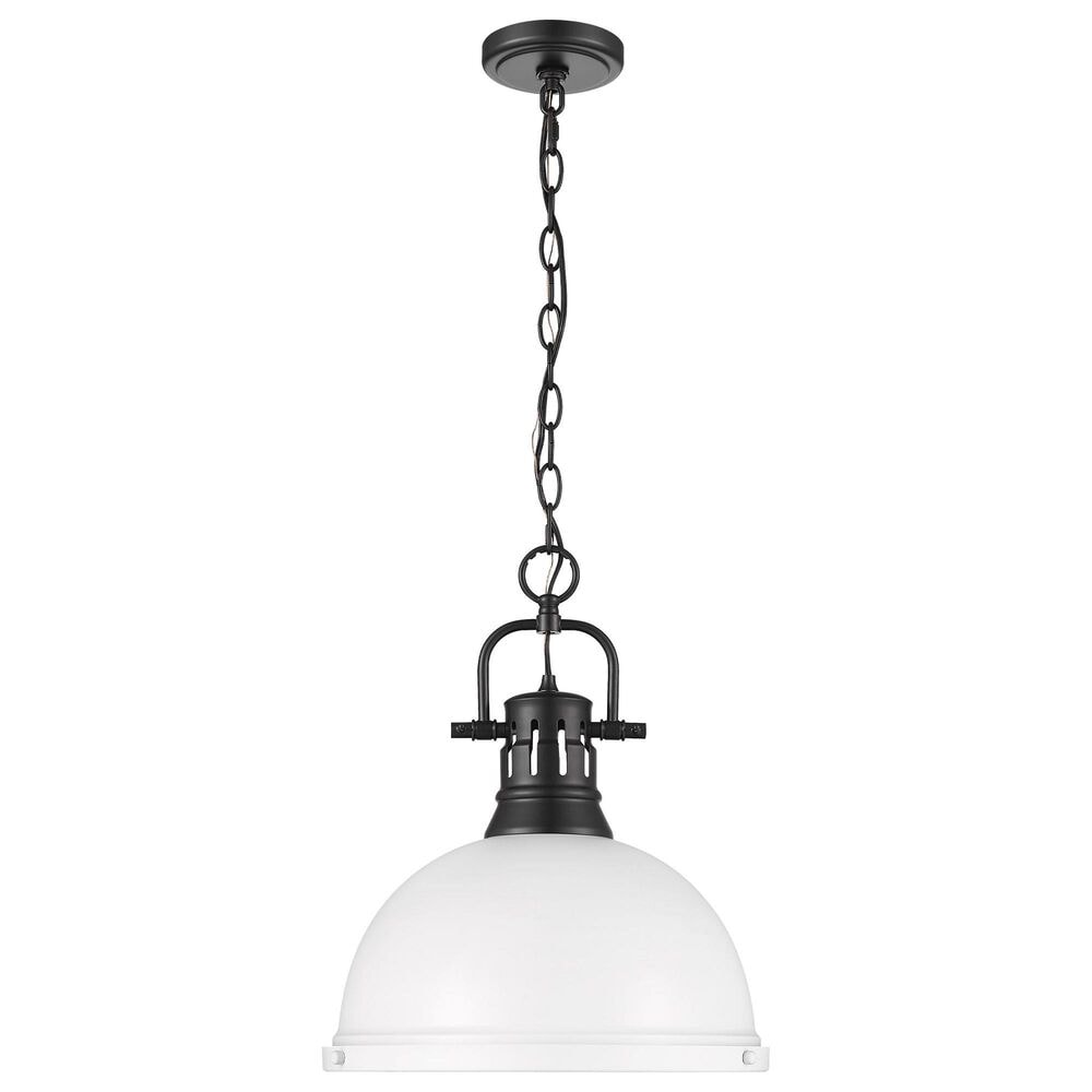 Golden Lighting Duncan 1-Light Pendant with Chain and Matte White Shade in Matte Black, , large
