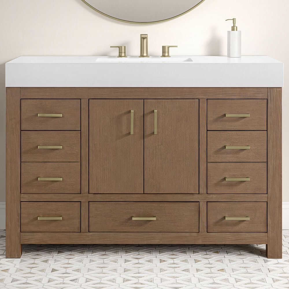 37B Alanya 48" Single Bathroom Vanity in Walnut Drift with White Composite Stone Top, , large