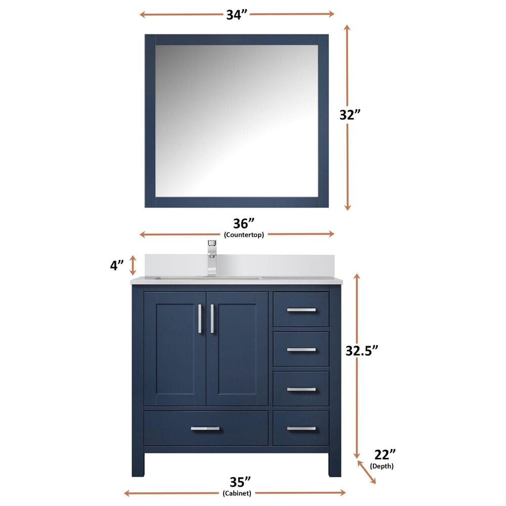 Lexora Home Jacques 36&quot; Left Offset Single Bathroom Vanity in Dark Grey with 2 cm White Quartz Top and Rectangular Sink, , large