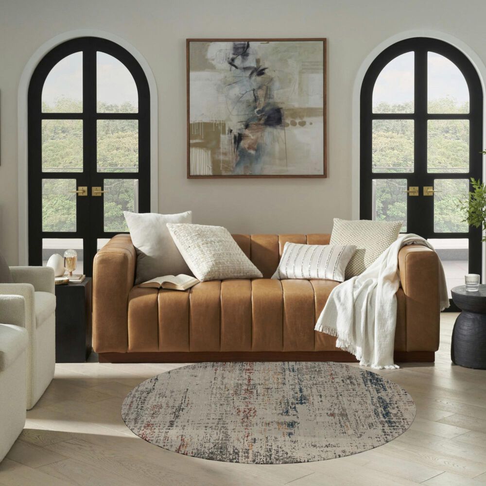 Nourison Rustic Textures Light Grey and Multicolor 7&#39;10&quot; Round Area Rug, , large