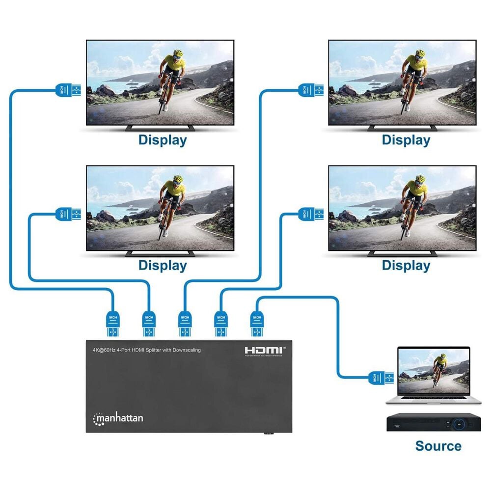 Manhattan 4-Port HDMI Splitter with Downscaling in Black, , large