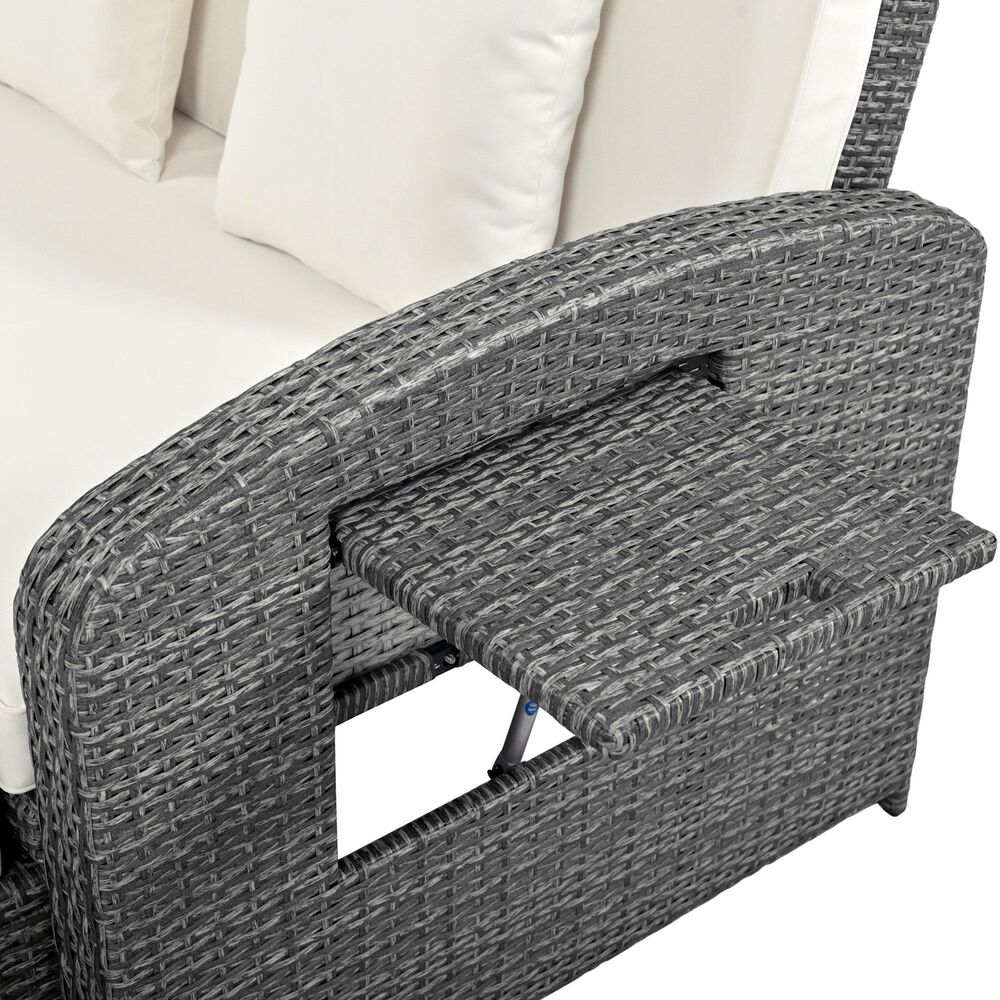 HOMLUX Wicker Rattan Double Chaise Lounge in White, , large