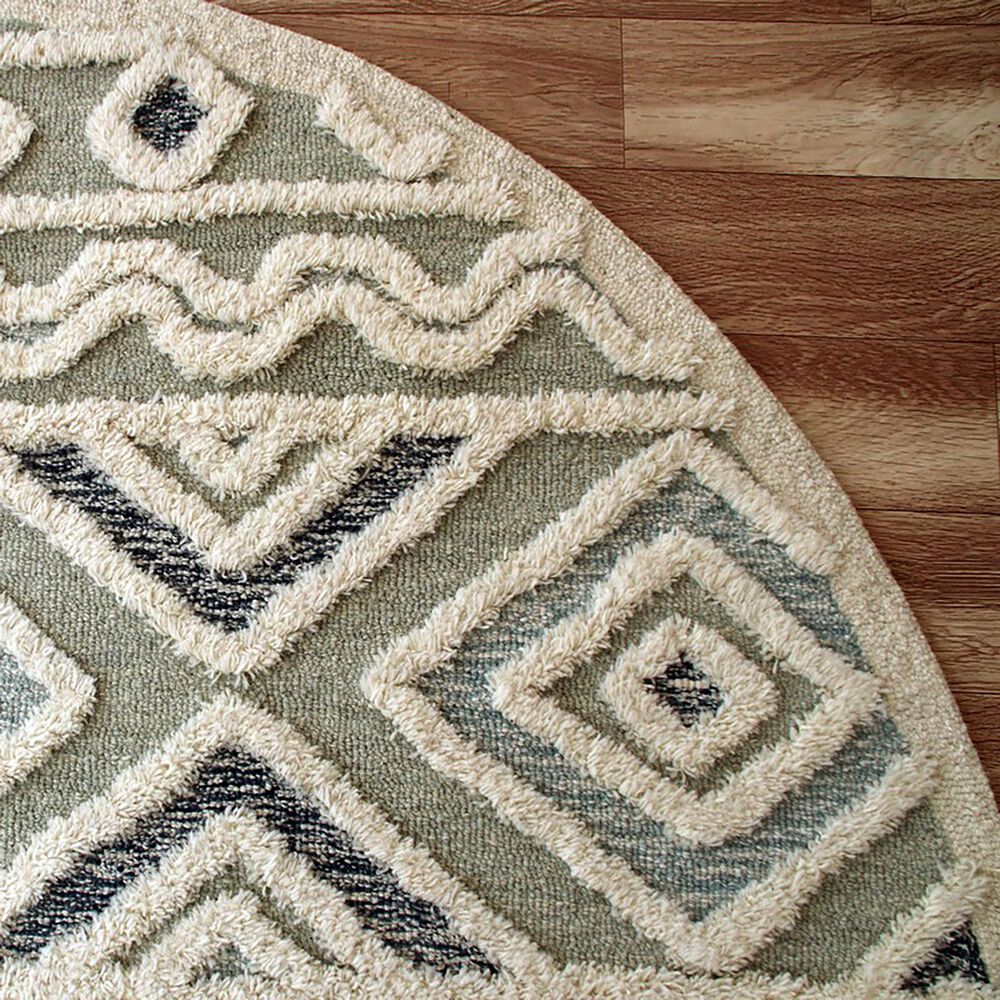 L&amp;R Resources Sinuous Geometric Motif 6&#39; Round Gray, Cream and Blue Area Rug, , large
