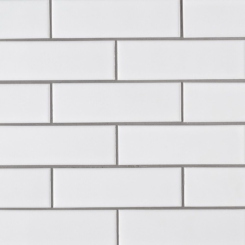 MS International Retro Brick Bianco White 2" x 6" on 14" x 11" Porcelain Mosaic Sheet, , large