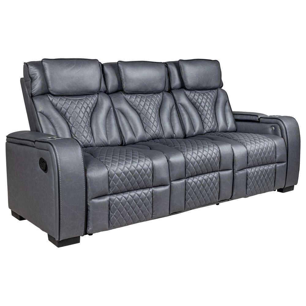 Mayberry Hill Blitz Manual Reclining Sofa in Simba Slate and Black Welt, , large