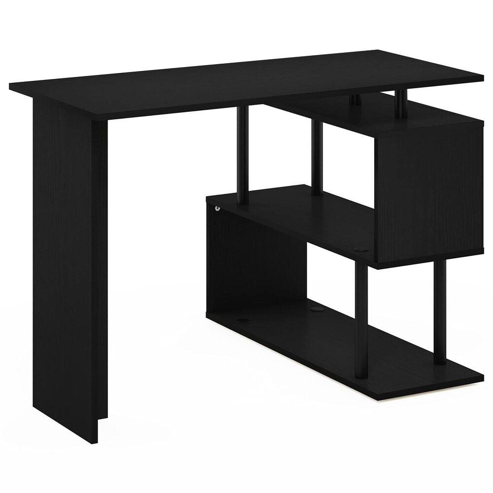 HOMLUX 3-Tier Shelves L-Shape Computer Desk in Americano and Black, , large