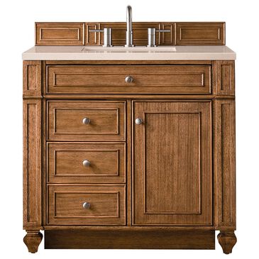 James Martin Bristol 36" Single Bathroom Vanity in Saddle Brown with 3 cm Eternal Marfil Quartz Top and Rectangular Sink, , large