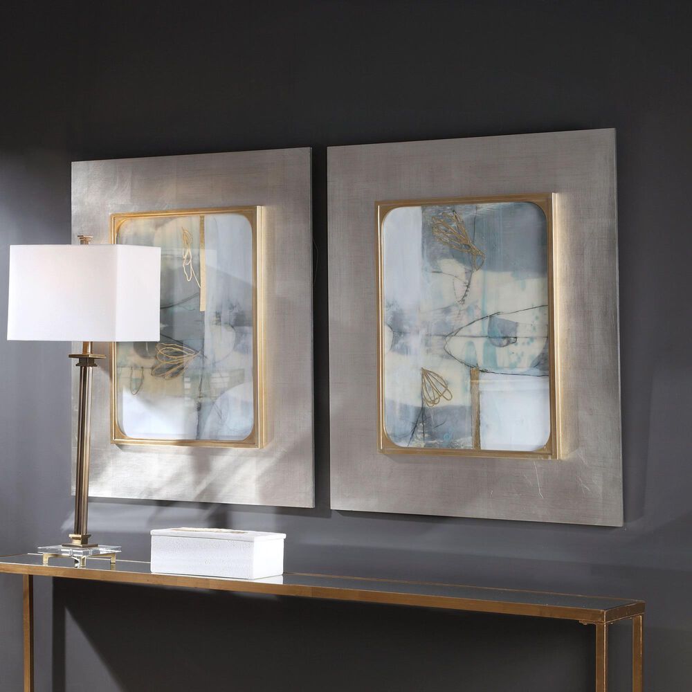 Uttermost Gilded Whimsy Abstract Prints in Blue with Silver and Gold &#40;Set of 2&#41;, , large