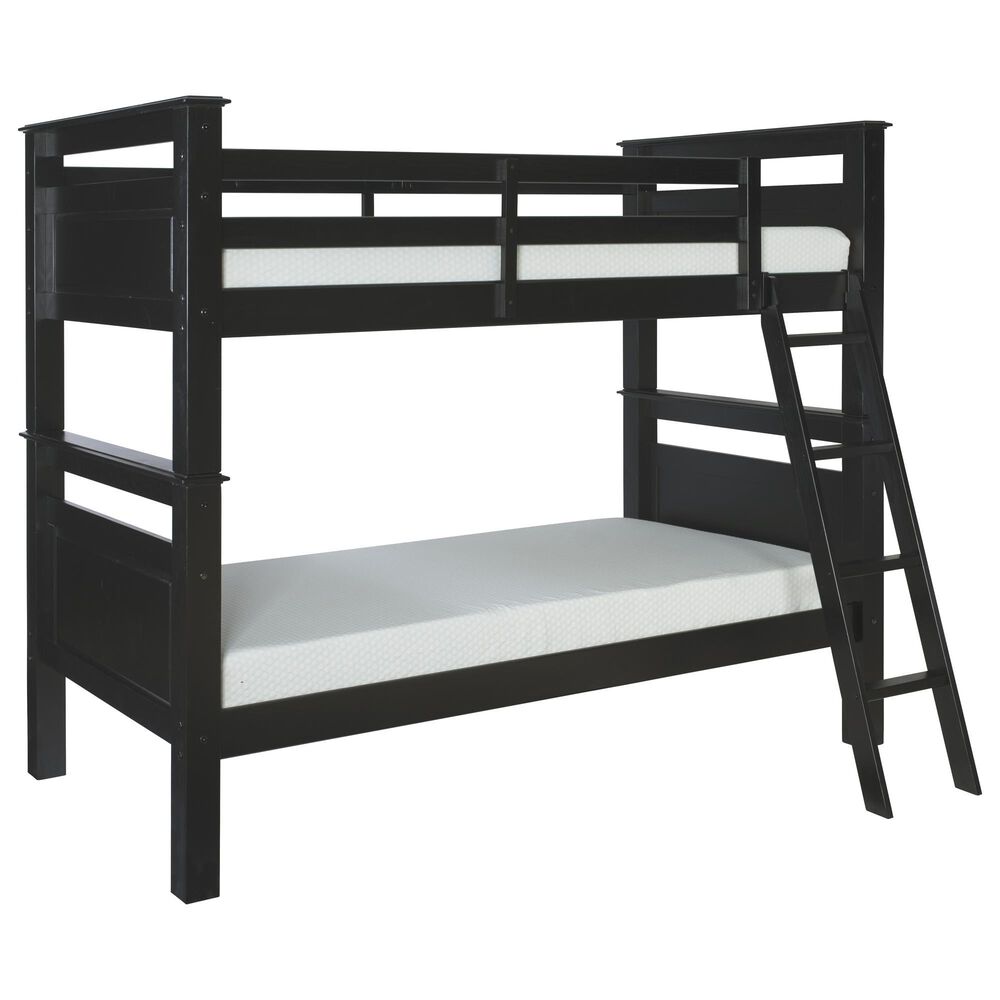 Linon Home Decor Beckett Twin Over Twin Bunk Bed in Black, , large