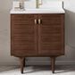 James Martin Vanities Amberly 30" Single Bathroom Vanity in Mid-Century Walnut with Single Hole 3 cm White Zeus Quartz Top and Rectangular Sink, , large