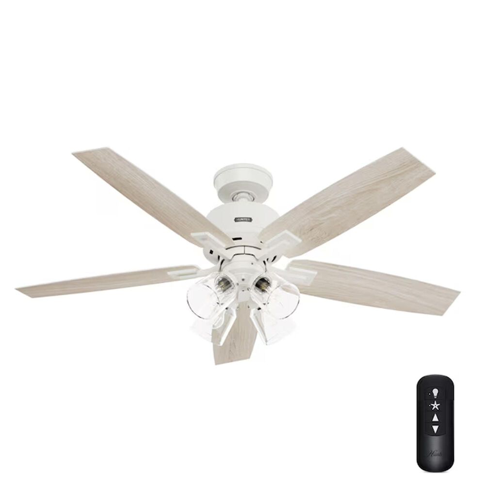 Hunter Gatlinburg Easy Install 52" LED Indoor Ceiling Fan with Light and Remote in Matte White with Light Oak Blades, , large