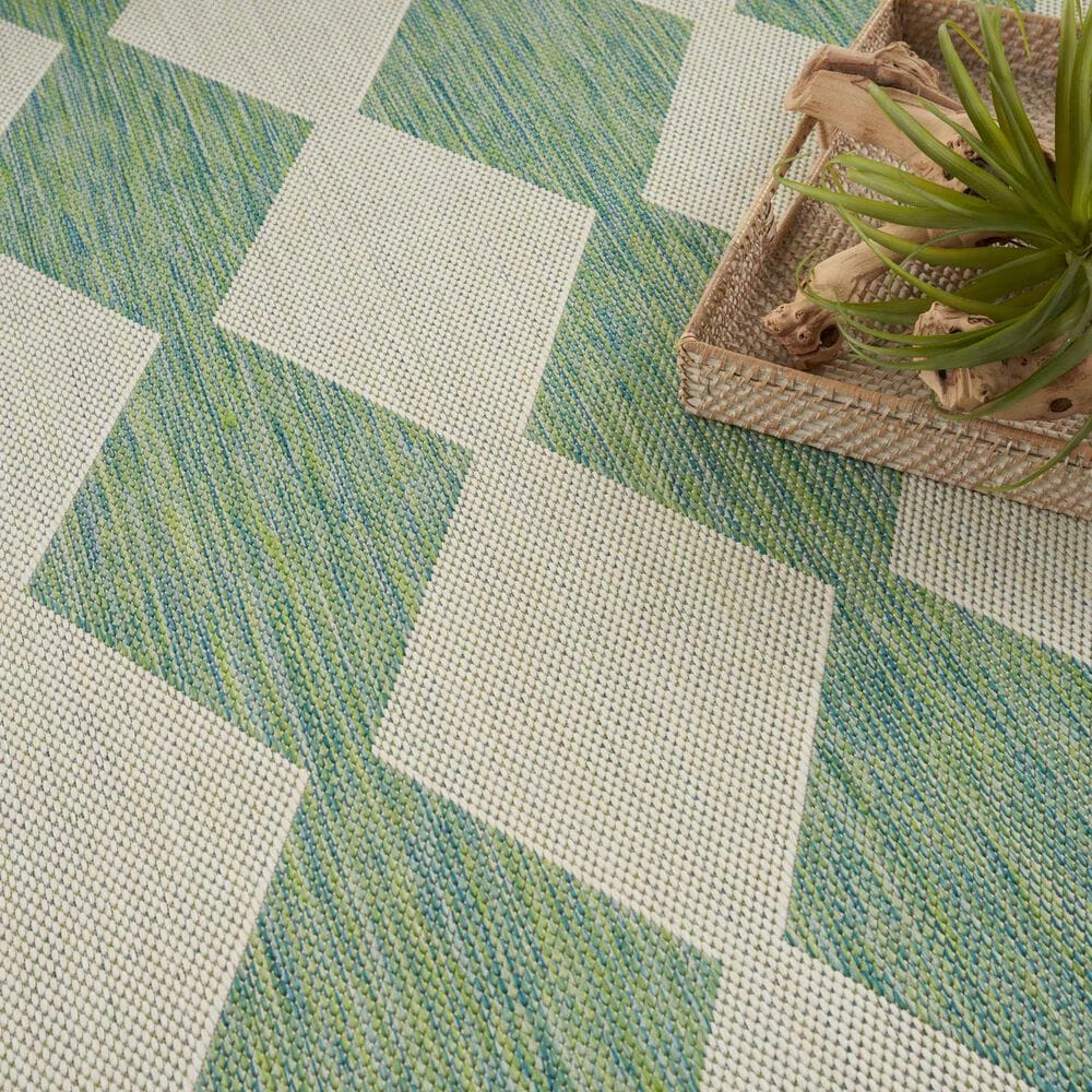 Nourison Positano Geometric Blue and Green 8&#39; x 10&#39; Indoor/Outdoor Area Rug, , large
