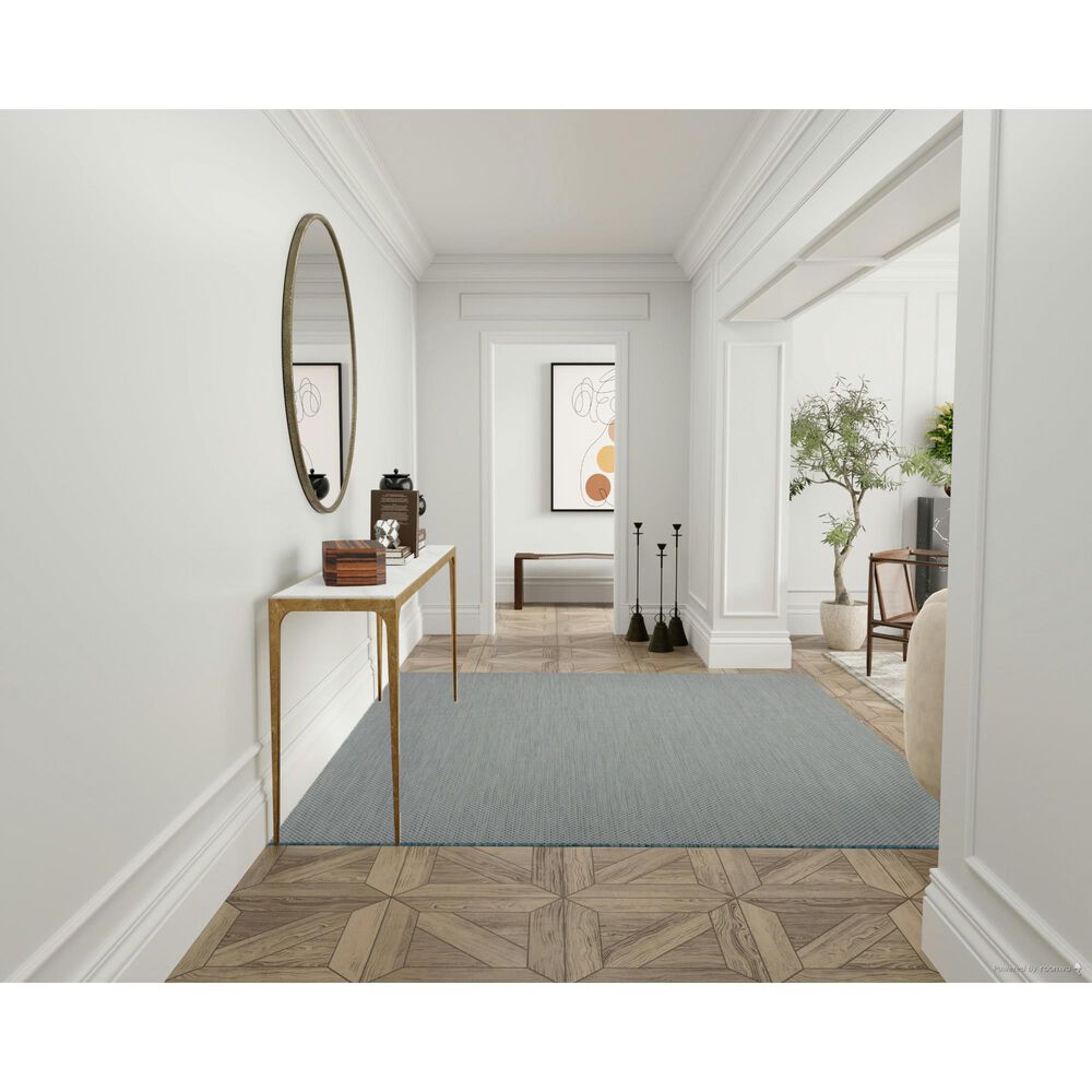 Nourison Courtyard Ivory and Aqua 8&#39; Square Indoor/Outdoor Area Rug, , large
