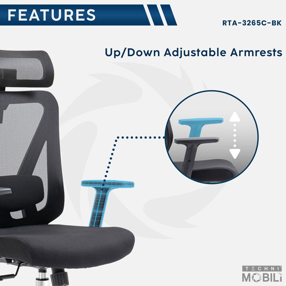 Rta Products Llc Truly Ergonomic Mesh Office Chair with Headrest and Lumbar Support in Black, , large
