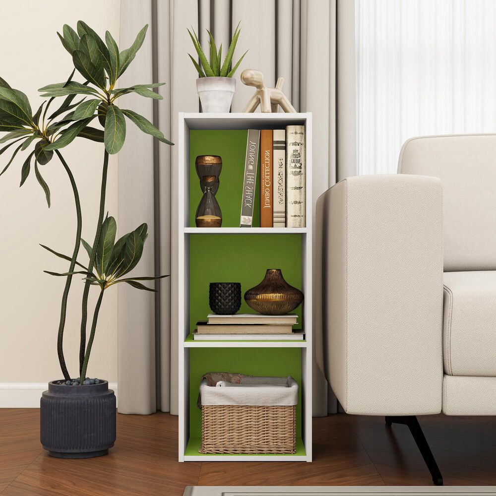 HOMLUX 3-Tier Bookcase with Decorative Open Shelves in White and Green, , large