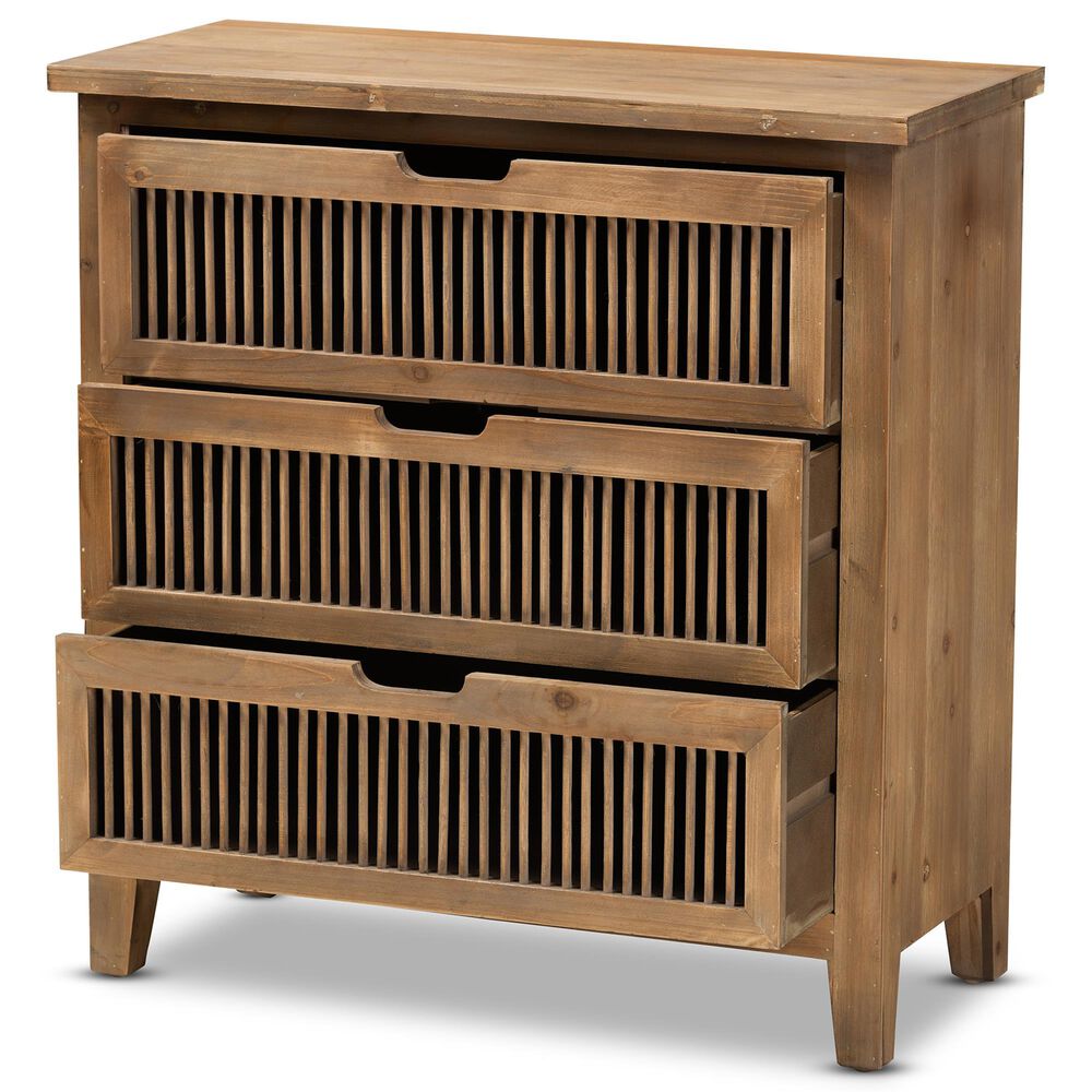 Baxton Studio Clement 3-Drawer Storage Cabinet in Medium Oak, , large
