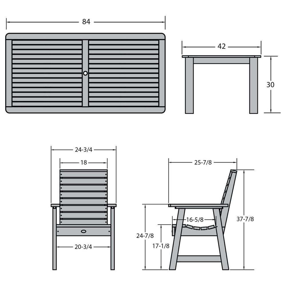 Highwood USA Glennville 7Piece 84" Rectangular Patio Dining Set in Coastal Teak NFM