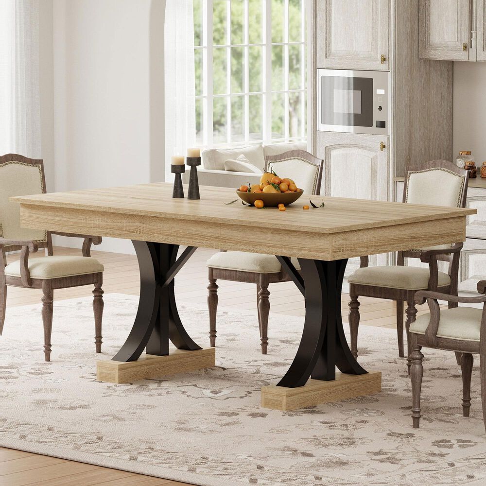 GARVEE 71" Rectangular Dining Table with Two Storage Drawers in Aged Natural - Table Only, , large