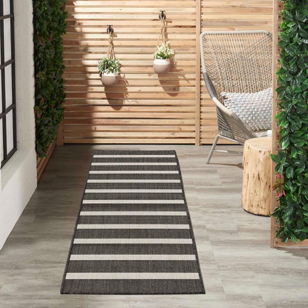 Nourison Positano POS03 Black and Ivory 2&#39; x 6&#39; Indoor/Outdoor Runner, , large