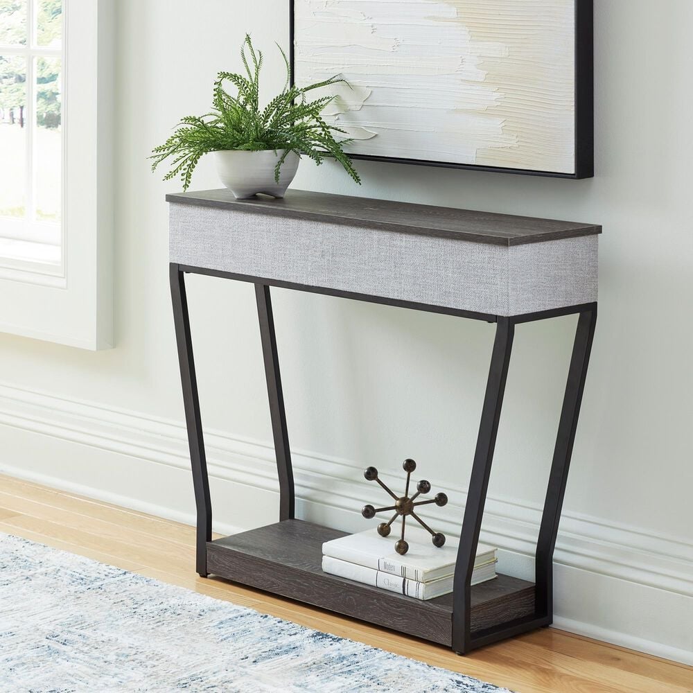 Ashley Sethlen Console Sofa Table with Speaker in Gray and Black, , large