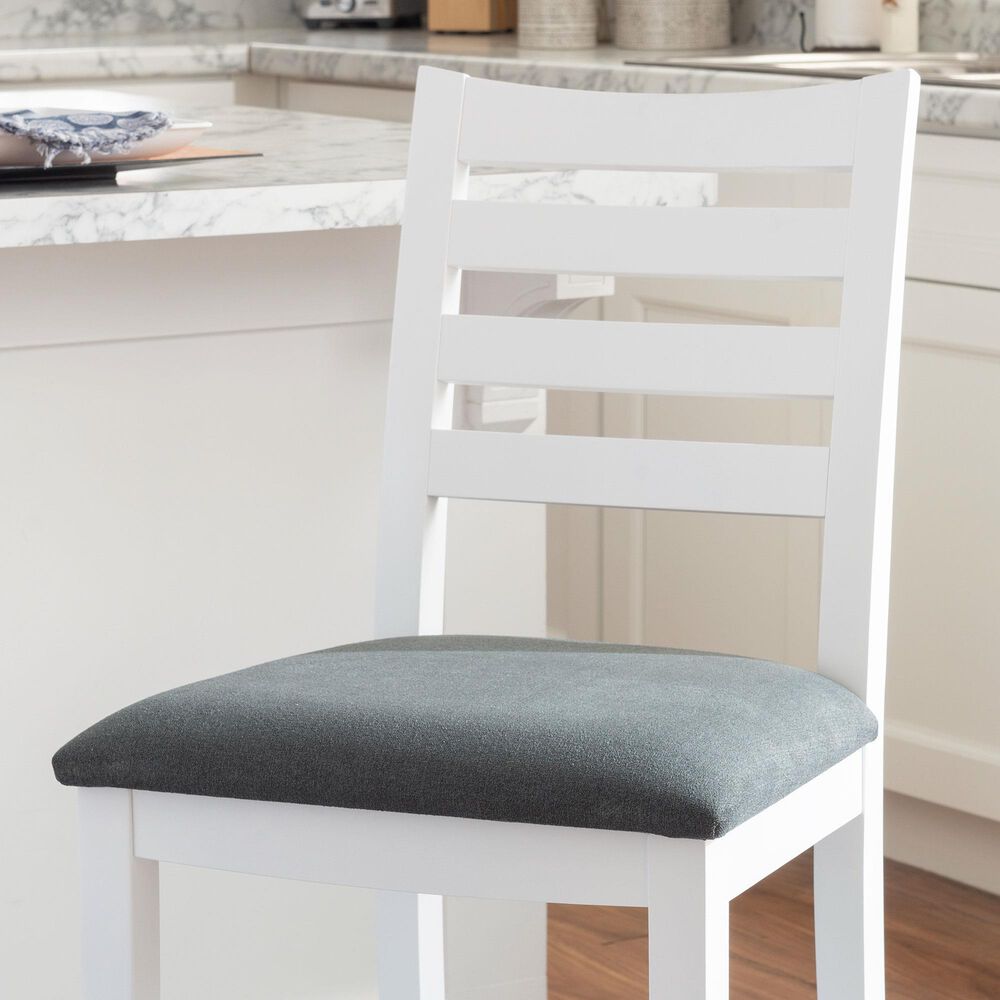 Linon Home Decor Flynn 22" Counter Stool with Charcoal Grey Cushion in White (Set of 2), , large