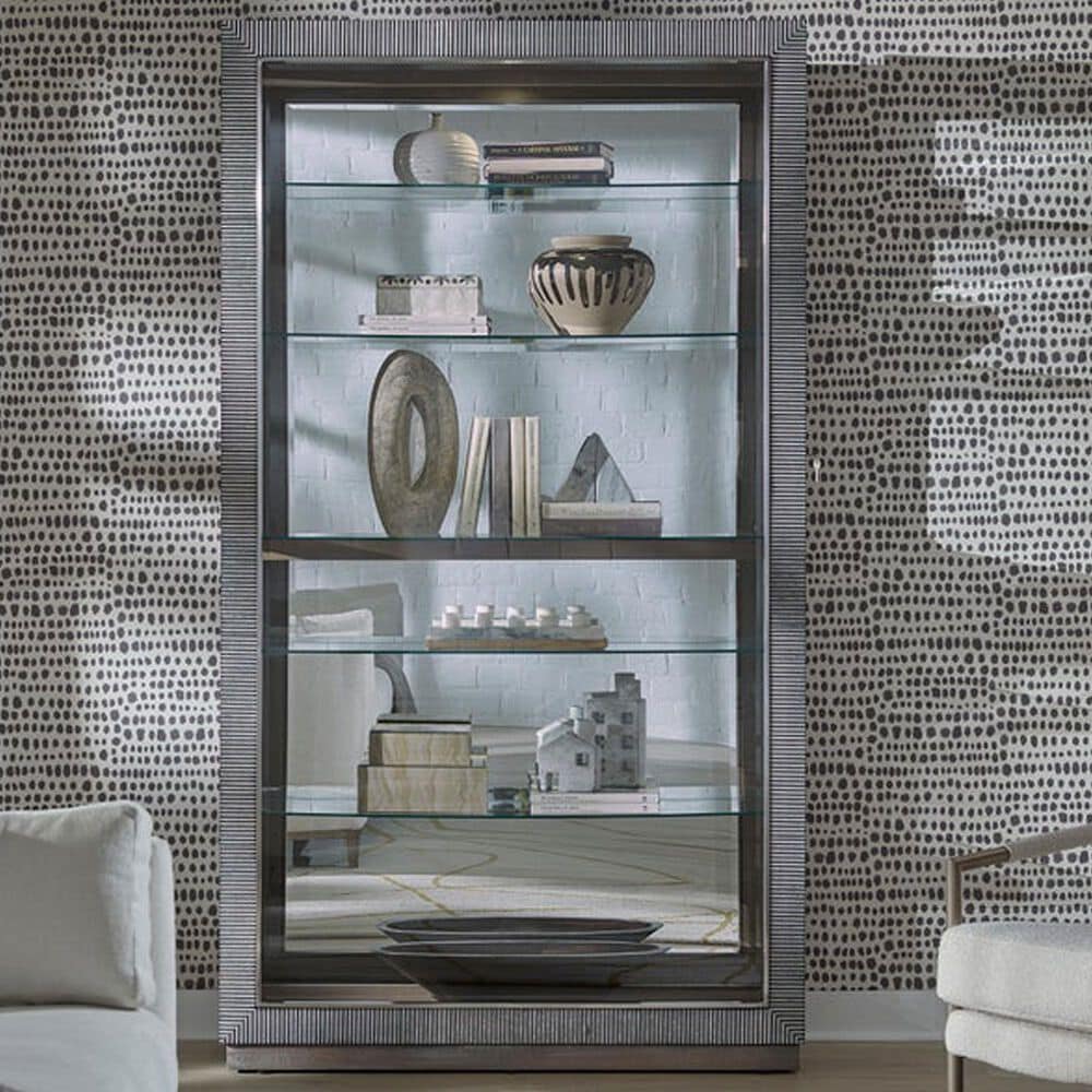 Chapel Hill Wood and Glass Sliding Door Curio Cabinet in Gray, , large