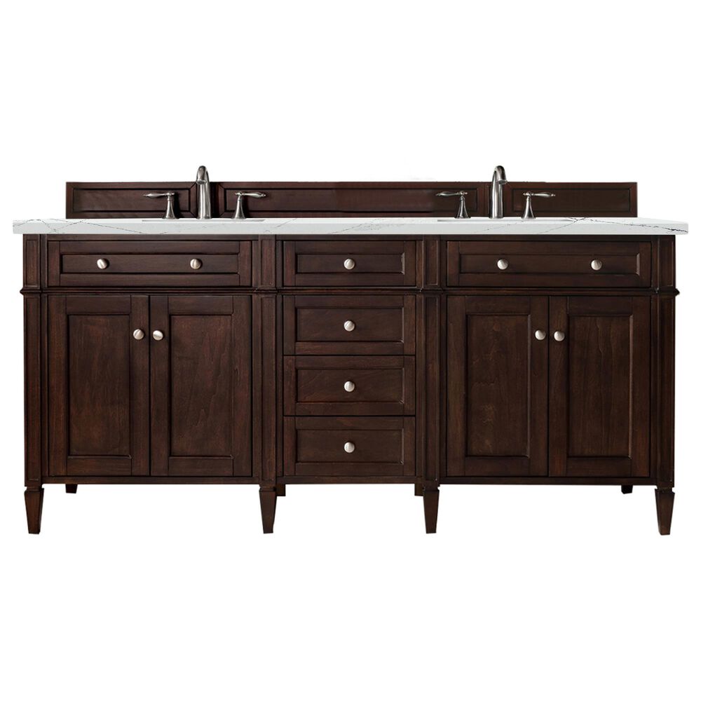 James Martin Vanities Brittany 72" Double Bathroom Vanity in Burnished Mahogany with 3 cm Parisien Bleu Silestone Top, Rectangular Sinks and FreePower Wireless Charger, , large