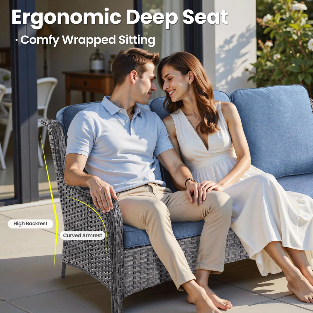 HOMLUX 6-Piece Patio Furniture Set with Swivel Rocking Chairs, High Back Outdoor Wicker Sofa, Grey Rattan in Denim Blue, , large