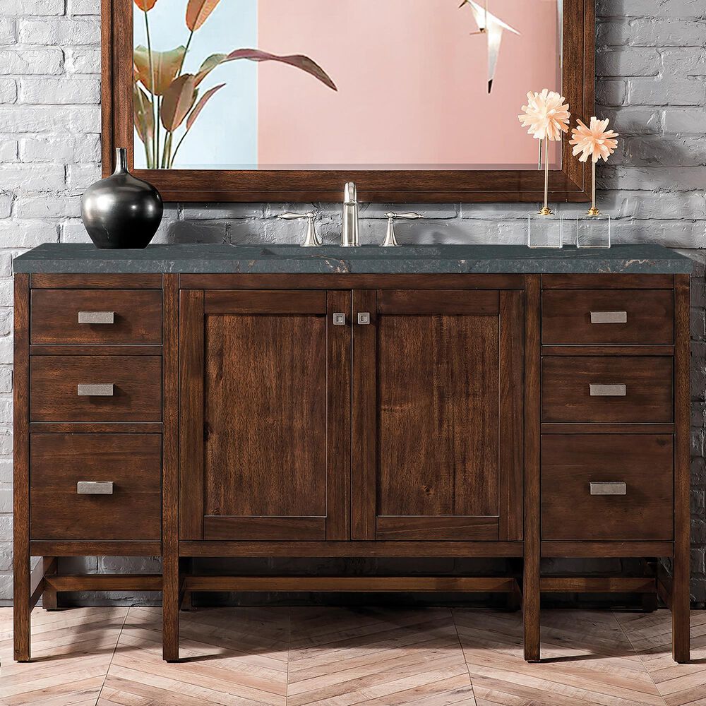 James Martin Vanities Addison 60&quot; Single Bathroom Vanity in Mid-Century Acacia with 3 cm Parisien Bleu Quartz Top and Rectangular Sink, , large