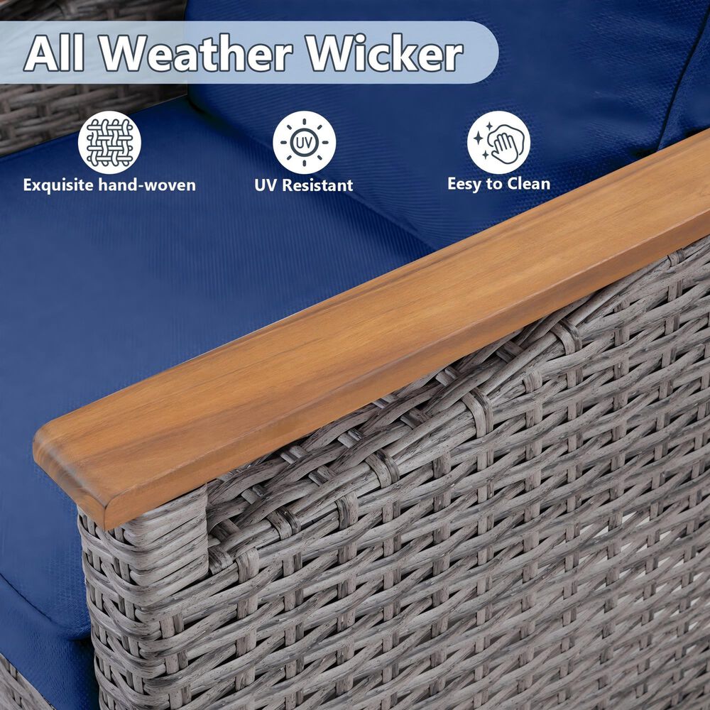 Sunwell Garden Patio Stationary Chair with Gray Frame and Wood Armrests in Navy (Set of 2), , large