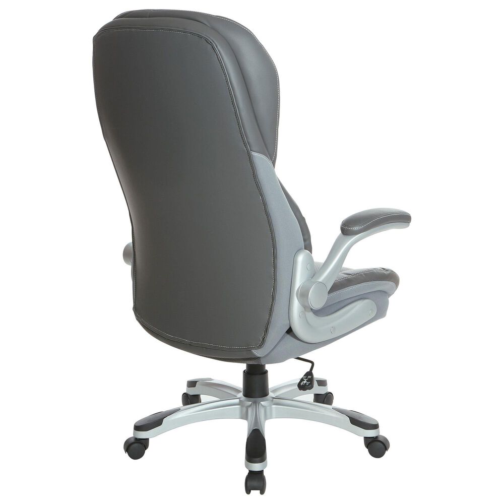 OSP Home Deluxe Bonded Leather Executive Chair with Gray Cushion with Silver Finish, , large