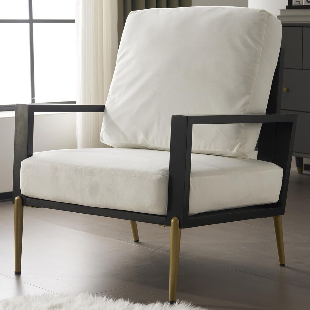 Hearth and Haven Velvet Lounge Arm Chair with Gold Metal Legs in White, , large