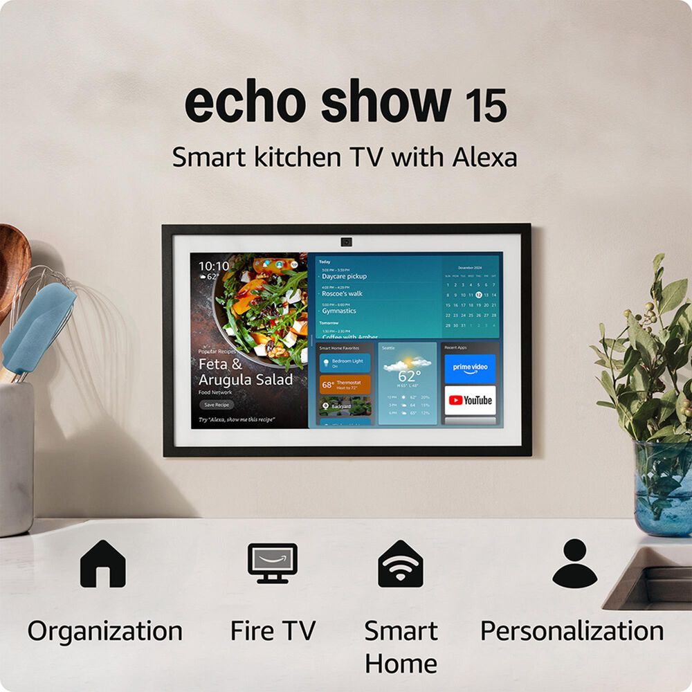 Amazon Echo Show 15 | A stunning HD 15.6&quot; smart kitchen TV for home organization with Alexa, , large