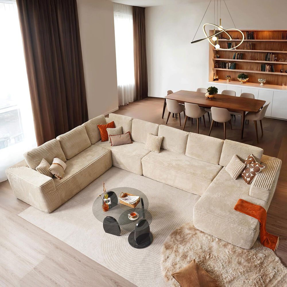 HOMLUX 4-Piece Mod U-Sectional with Chaise in Beige, , large