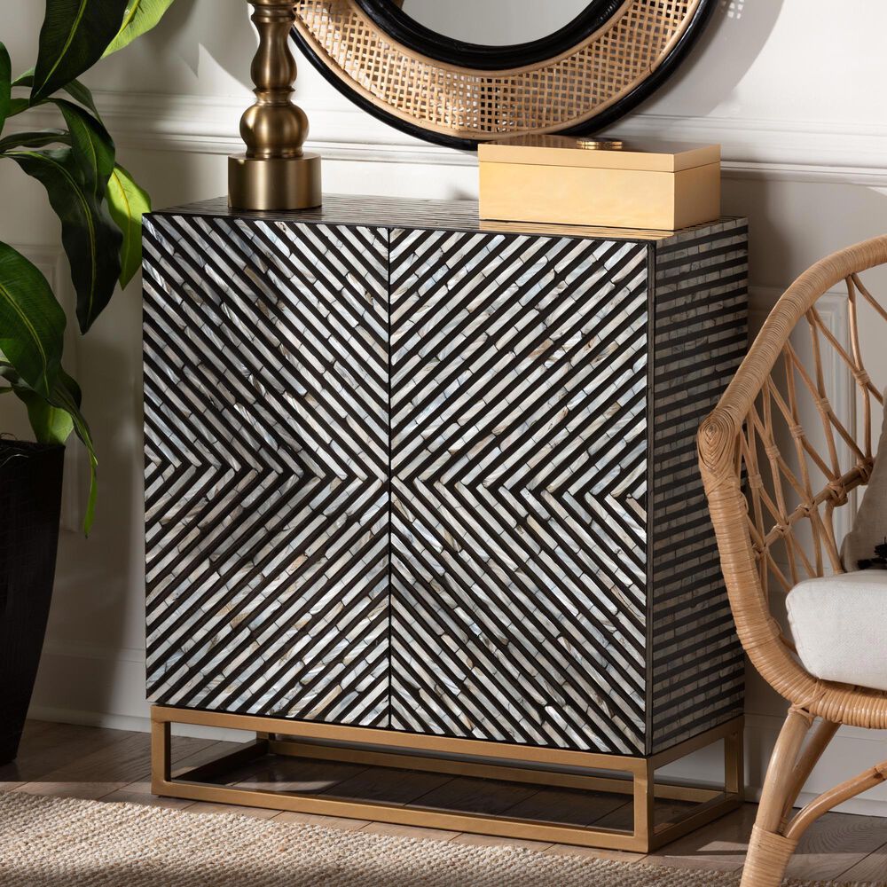 Baxton Studio Belenus Storage Cabinet in Gold, Black and Grey, , large