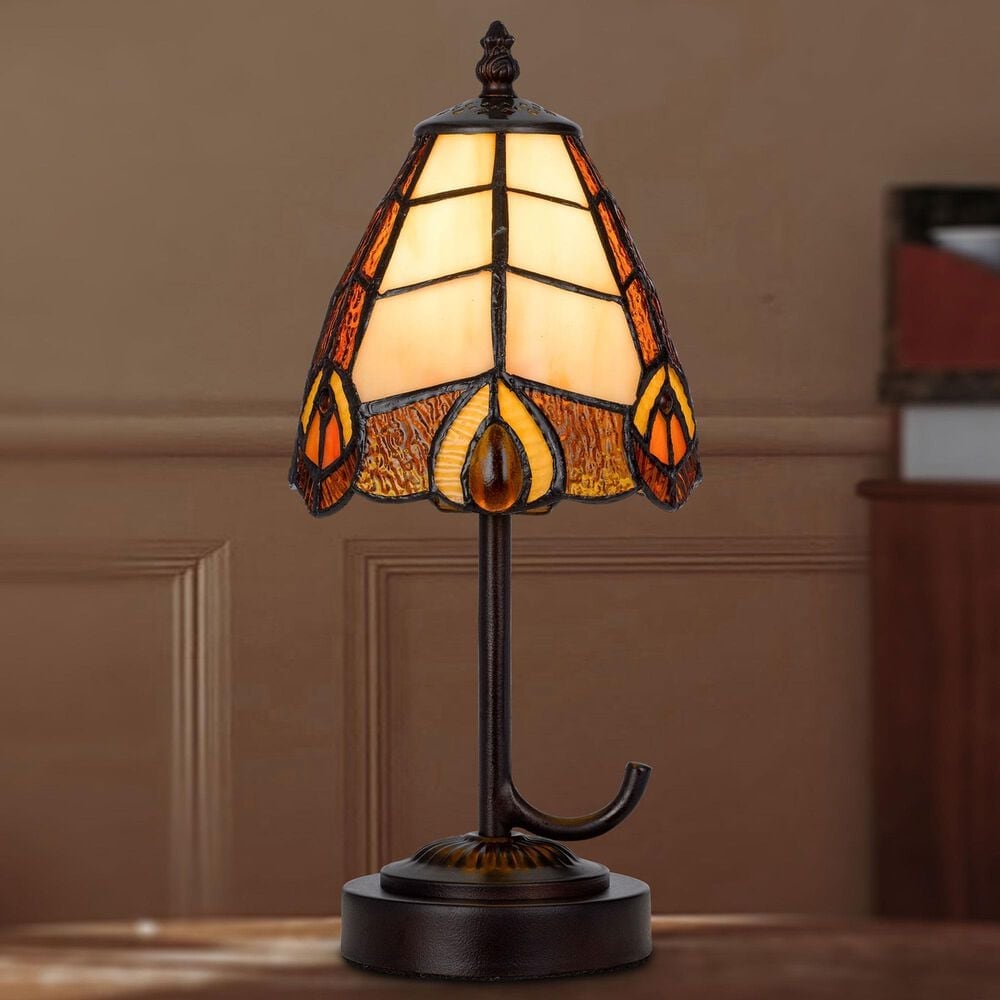 Cal Lighting 13" Tiffany Accent Lamp with Orange Shade in Dark Bronze, , large